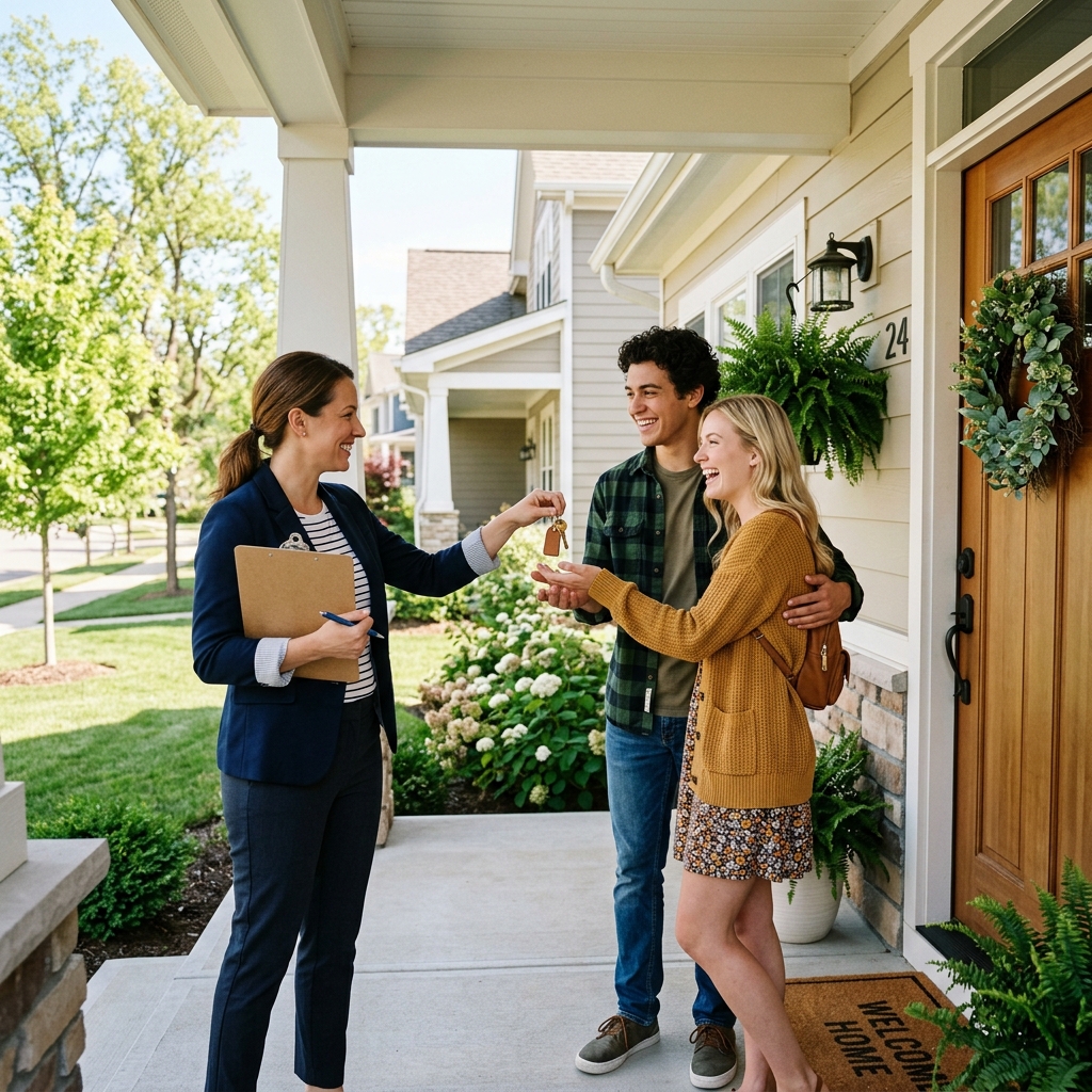 Property manager welcoming a family to their new CVP rental home in Binghamton NY